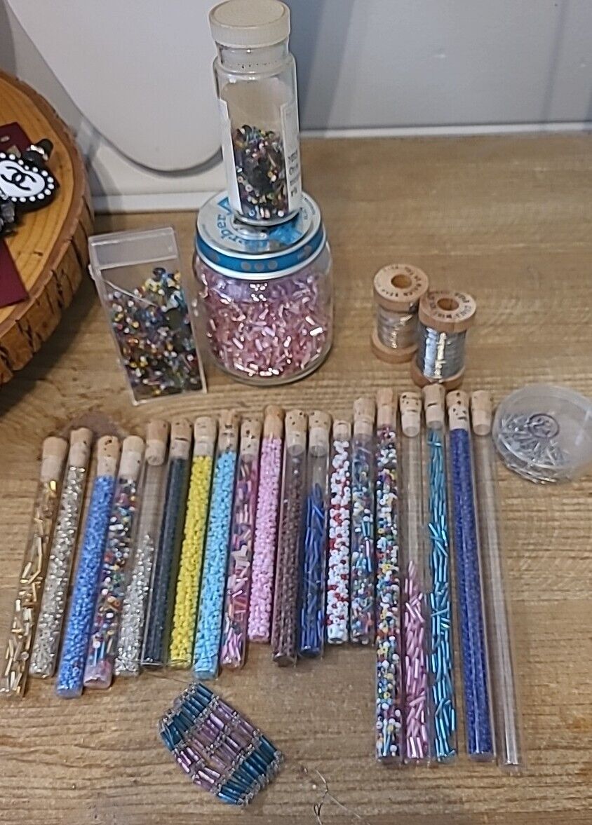 Vintage Tiny Glass Seed Beads Tube Beads  in Tubes Lot 23pc Plus 