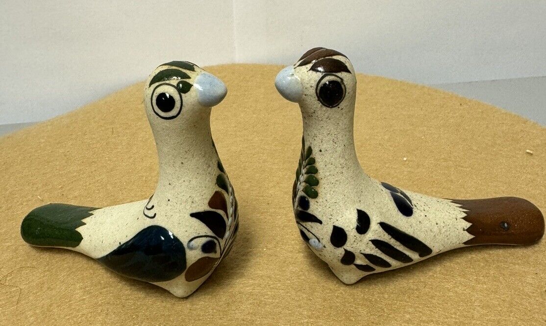 2 Small Vintage Tonala Mexico Bird Mexican Pottery Folk Art Ceramic 