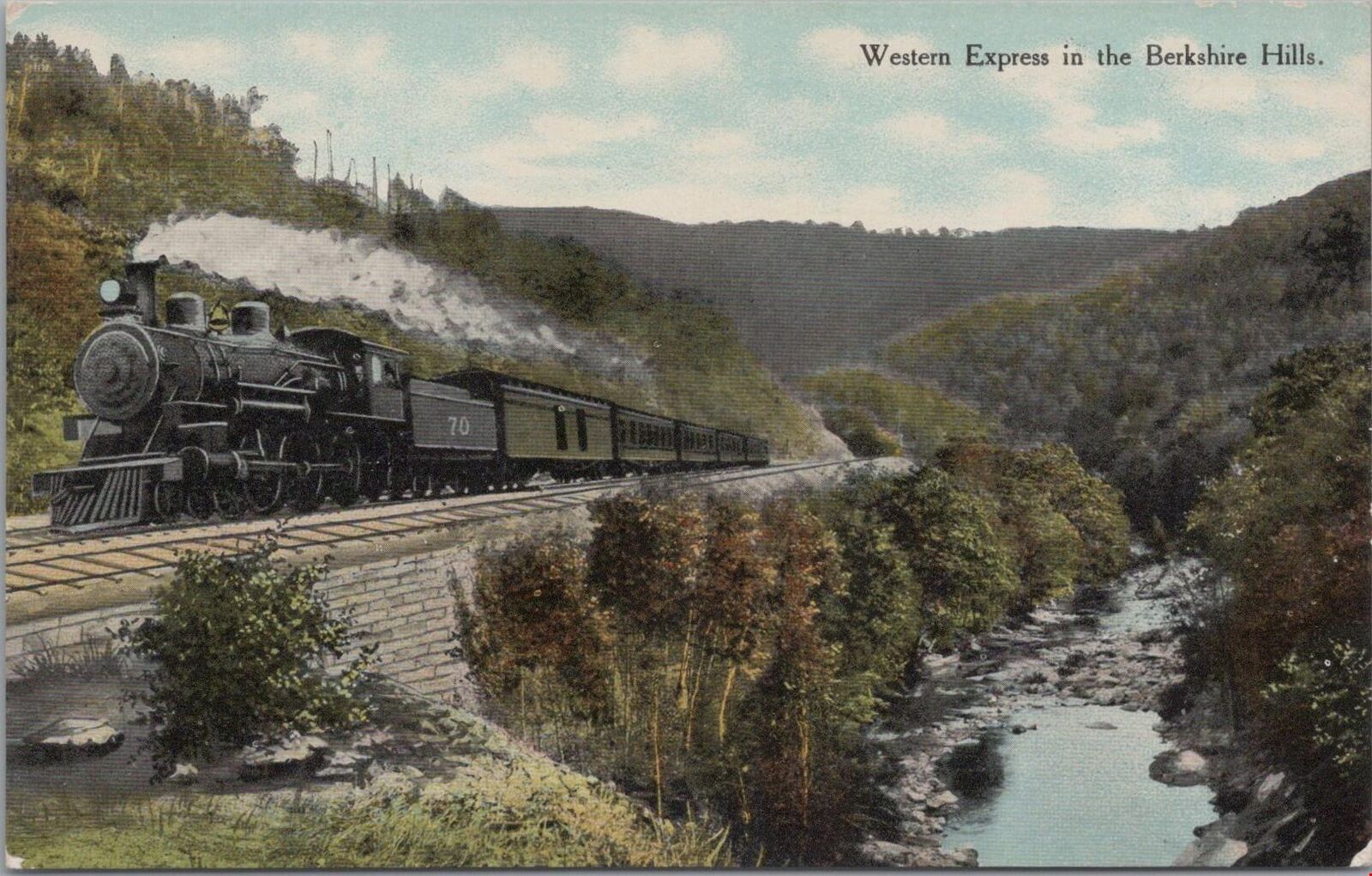 Postcard Railroad Train Western Express in the Berkshire Hills