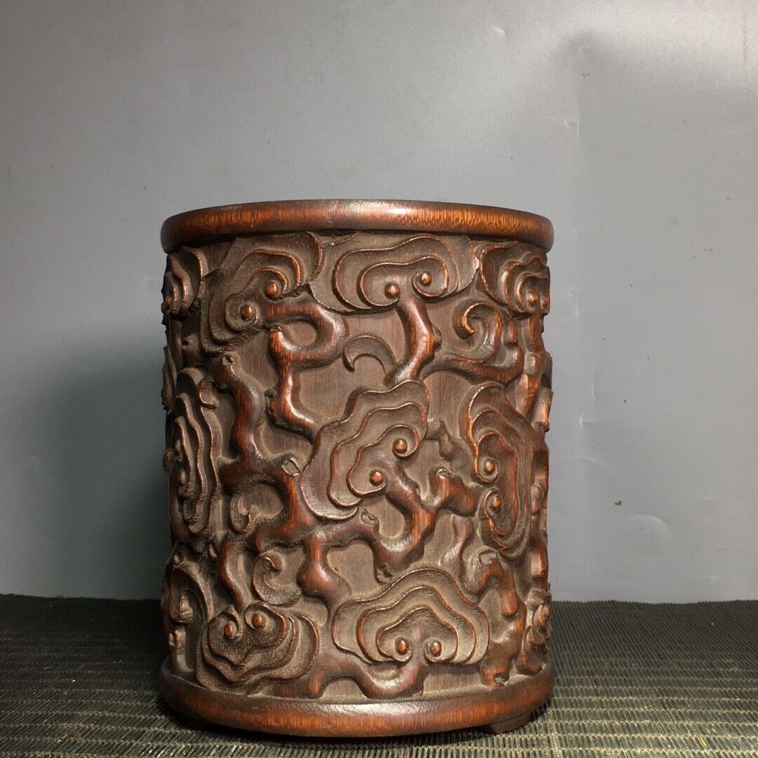 Exquisite old china hand carved Ganoderma lucidum natural bamboo Pen Brush pot