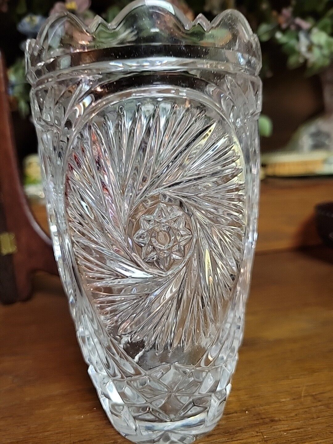 Large Vintage Heavy Crystal Bohemian Czech Style Vase