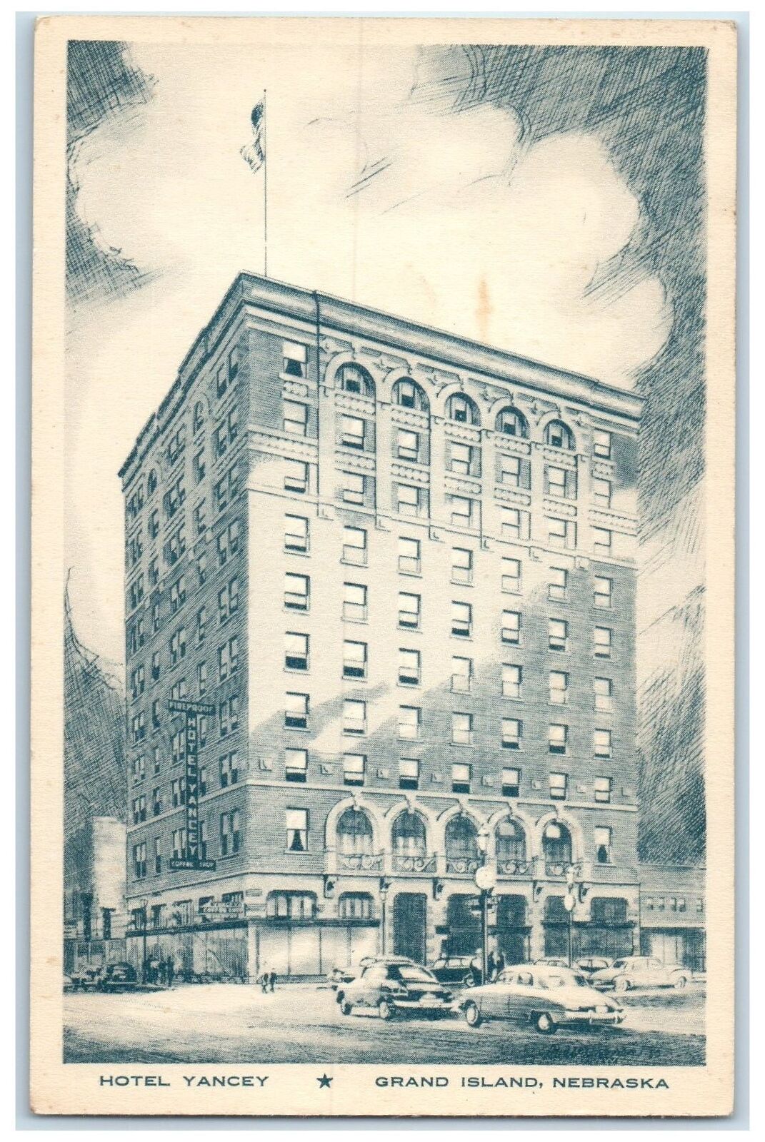 c1910's Hotel Yancey Exterior Roadside Grand Island Nebraska Unposted Postcard
