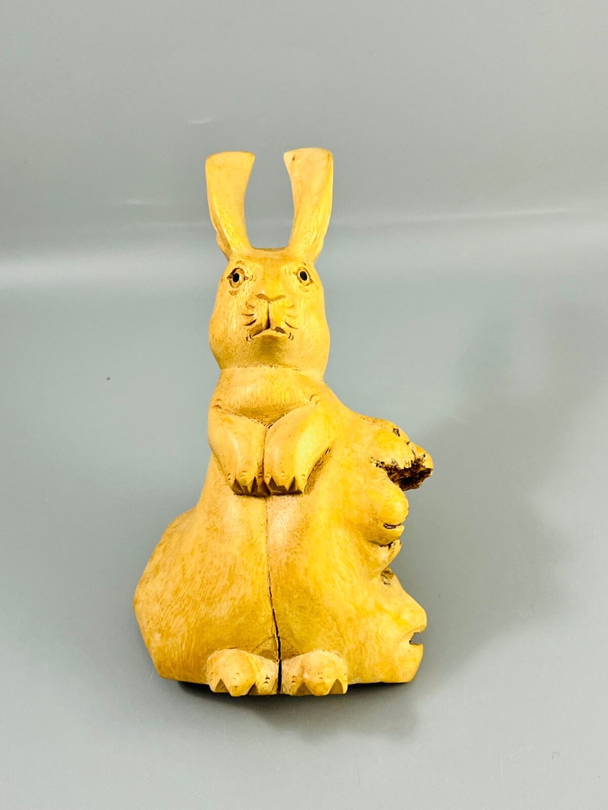 Vintage Hand Carved Wood Bunny Rabbit Sculpture Figure 6\