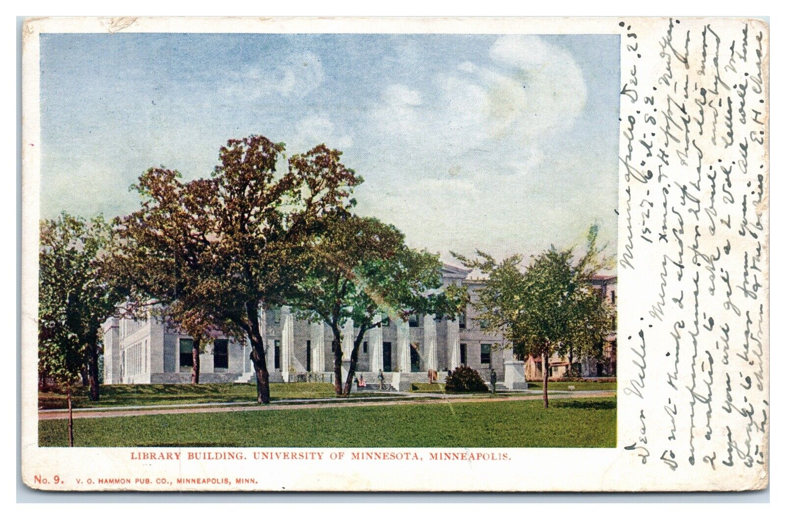 Postcard - Library Building at the University of Minnesota in Minneapolis, MN