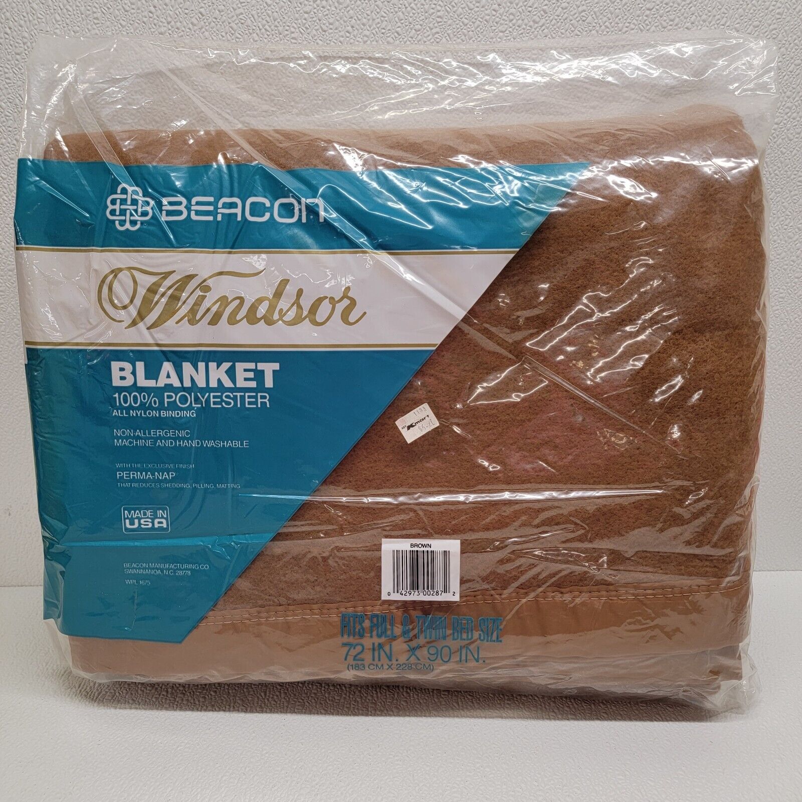Vintage NOS Beacon Polyester Blanket Brown Made In USA 72