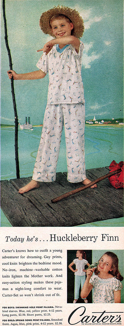 Boys Pajamas HUCKLBERRY FINN Carter’s Sleepwear SWIMMING HOLE PRINT 1958 Ad