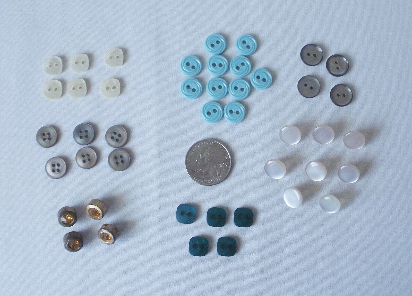 Lot of 44 Vintage Small, Tiny Buttons for Infant, Baby Doll Clothes, Crafts