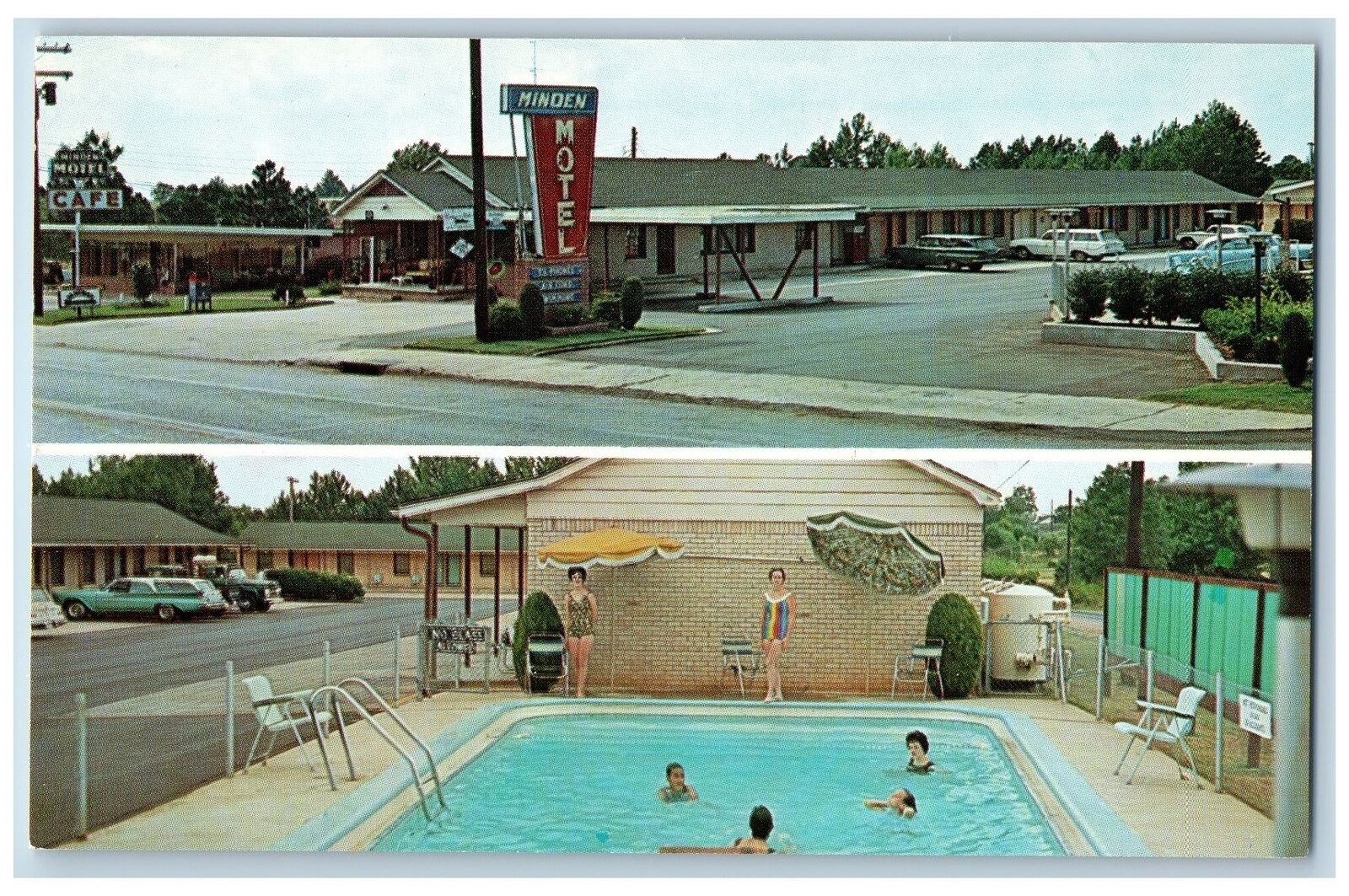 Minden Louisiana LA Postcard Minden Hotel Exterior Signage Swimming Pool c1960\'s