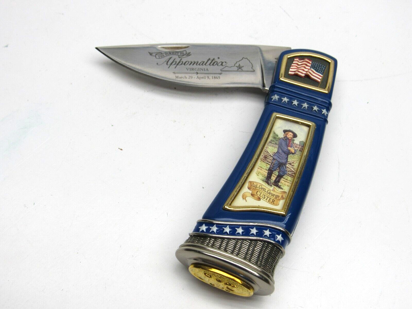 Franklin Mint Pocket Knife Civil War Appomattox Maj Gen George A Custer