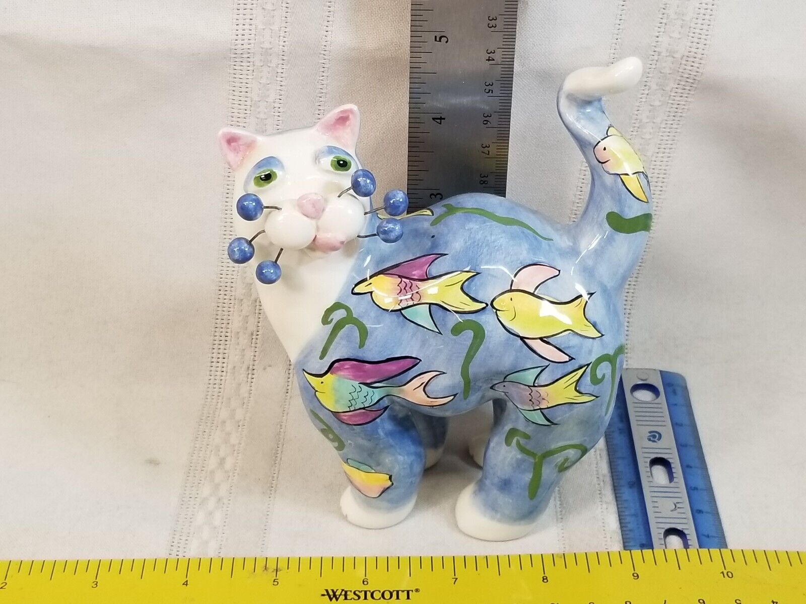 Amy Lacombe Whimsiclay Cat figurines Blue Fish #86056