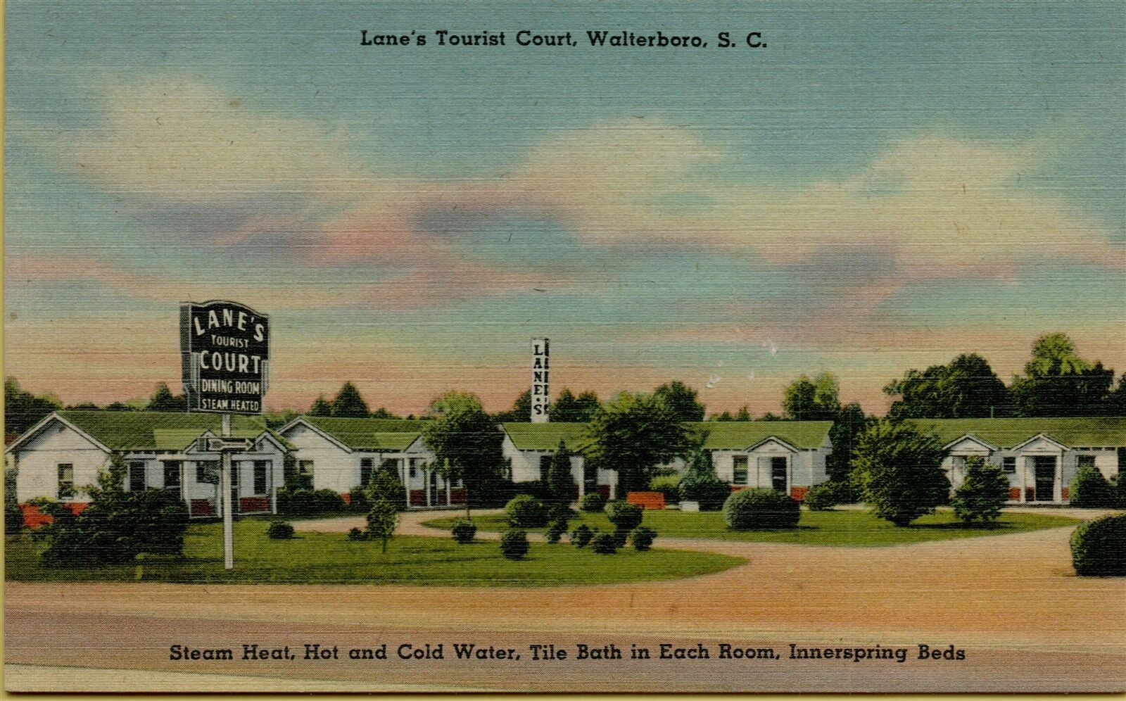 Exterior Street View Lane\'s Tourist Court Walterboro SC Postcard D21