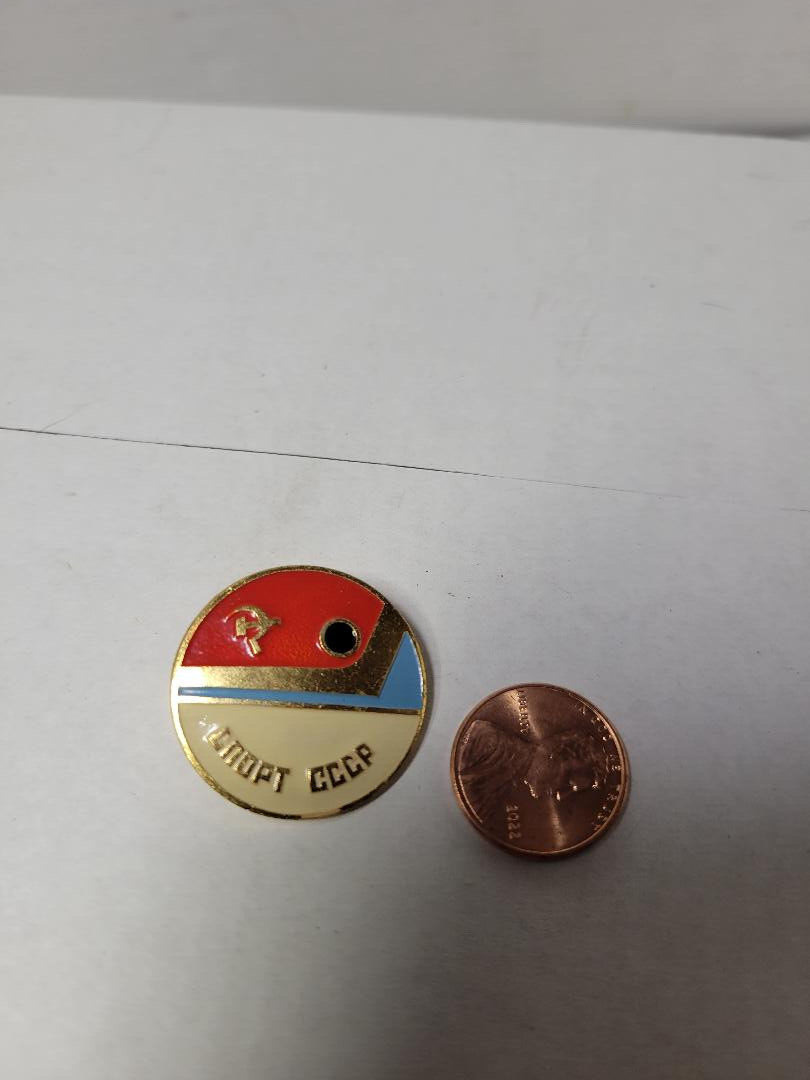 Soviet Sports Pin  Hockey with Russian Flag Design