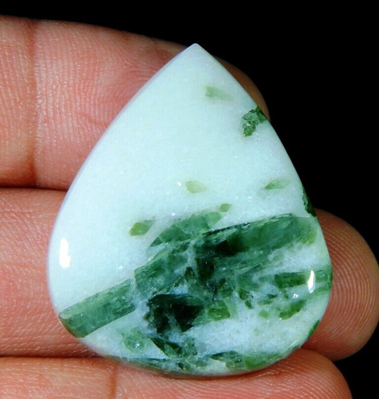51 Ct 100% Natural Silver Sheen Green Seraphinite Pear Cabochon Gemstone A140