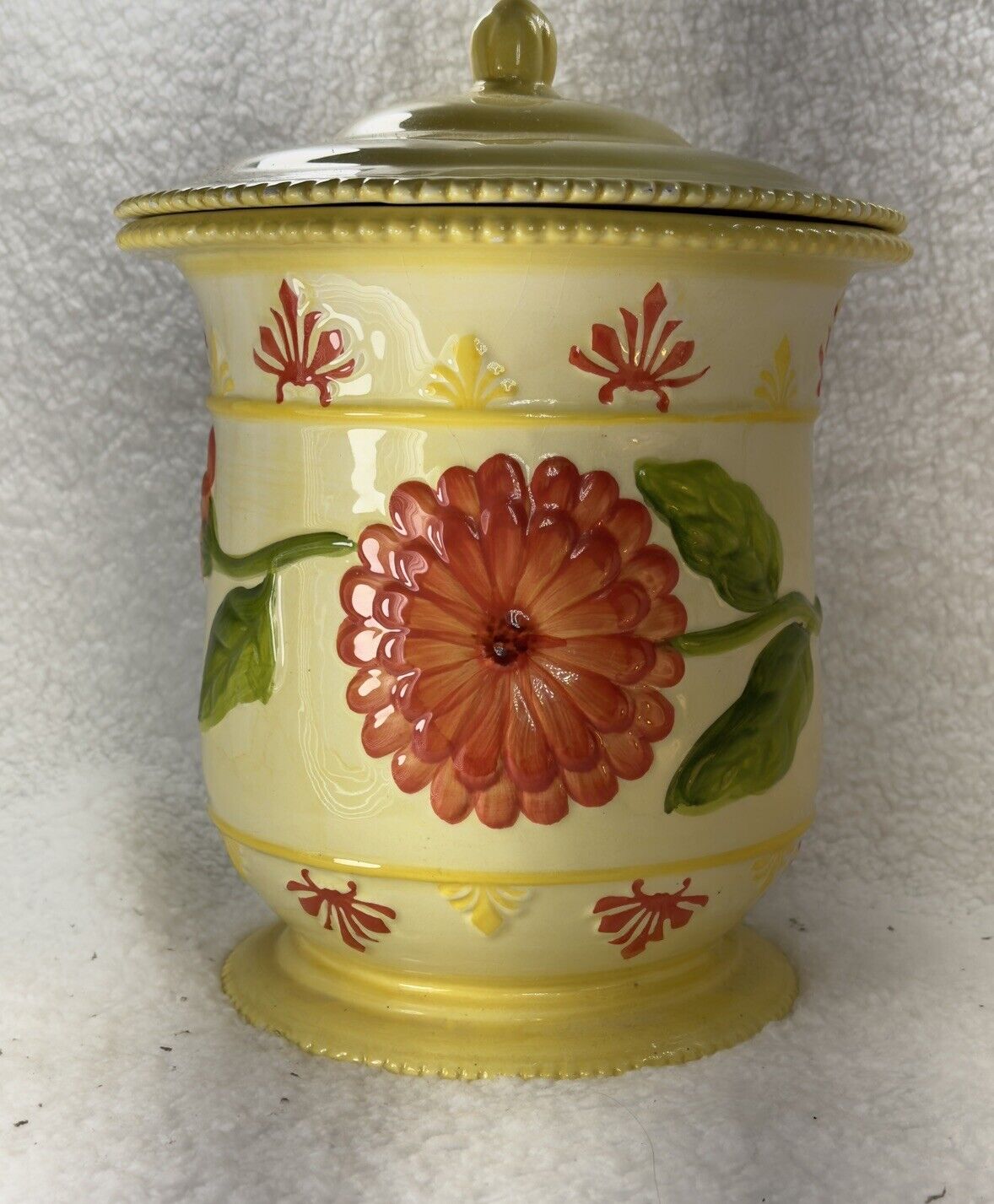 Vintage Nonni\'s Hand Painted Large Floral Cookie Jar with Lid