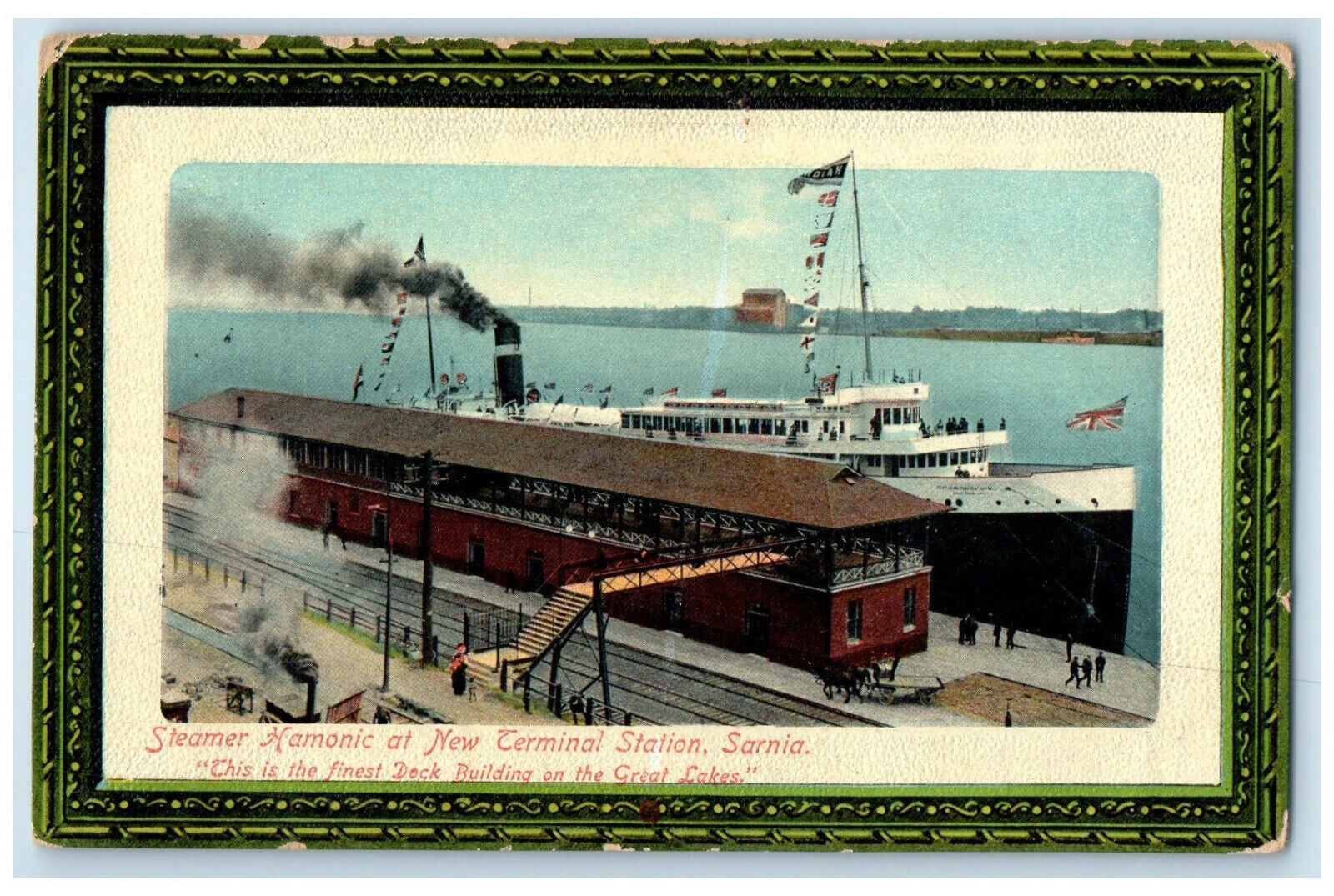 c1910 Steamer Hamonic at New Terminal Station Sarnia Ontario Canada Postcard