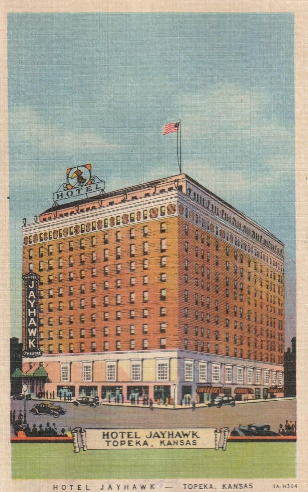 C1930s Hotel Jayhawk, Topeka, Kansas, White Border, a982