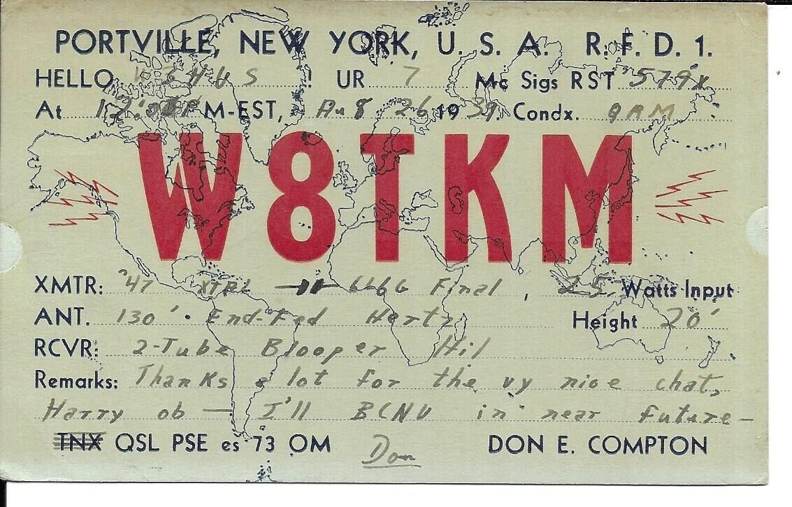 QSL  1939 Portville New York   radio card