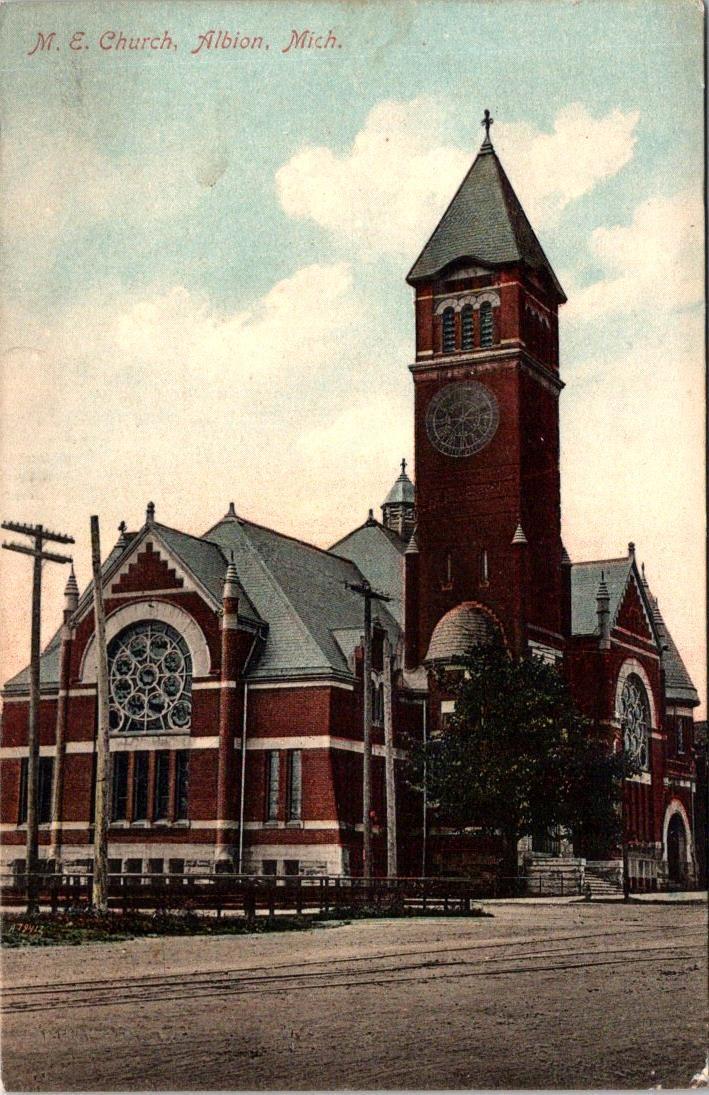 1911, M.E. Church, ALBION, Michigan Postcard