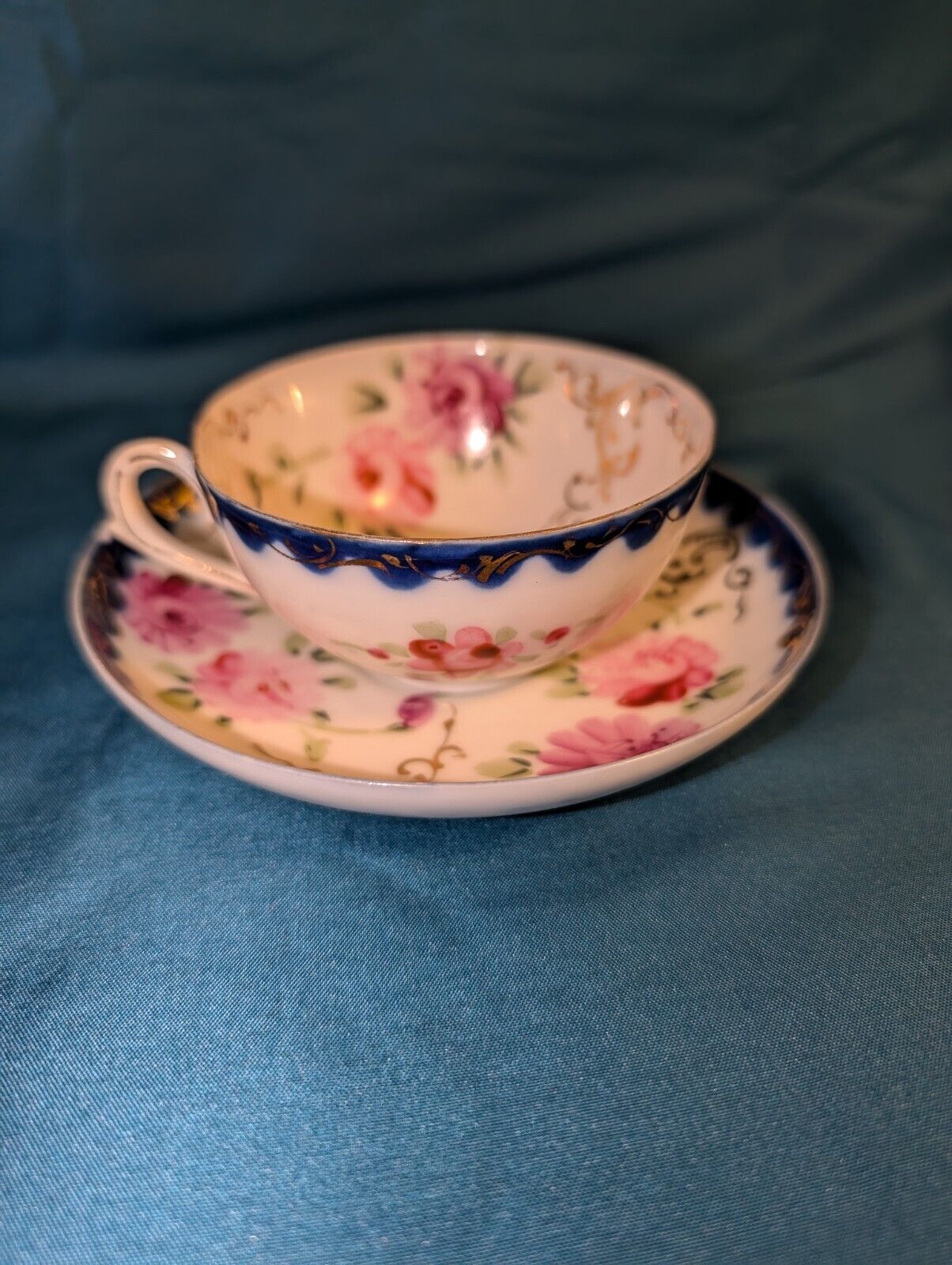 Antique c. 1800’s-1900’s Nippon Hand Painted Porcelain Cobalt and Roses *OneChip