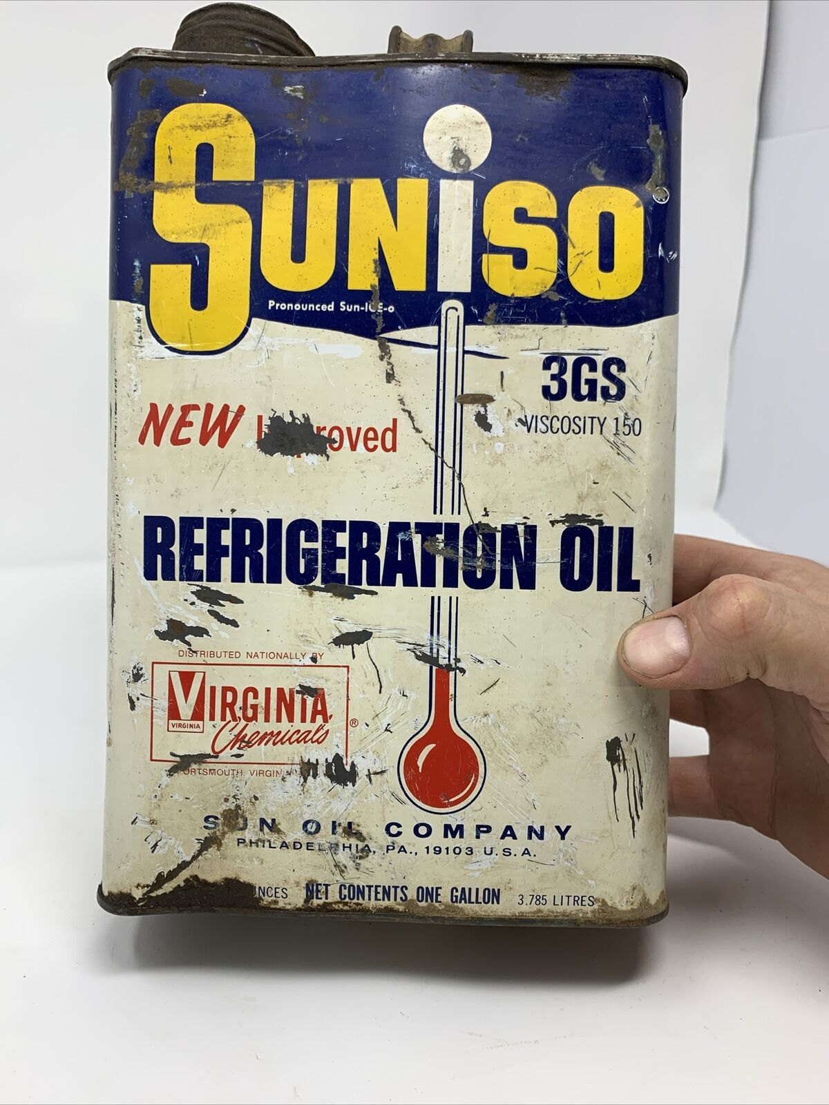 Vintage Sun Oil Sunoco Suniso Refrigeration One Gallon Oil Can Service Station