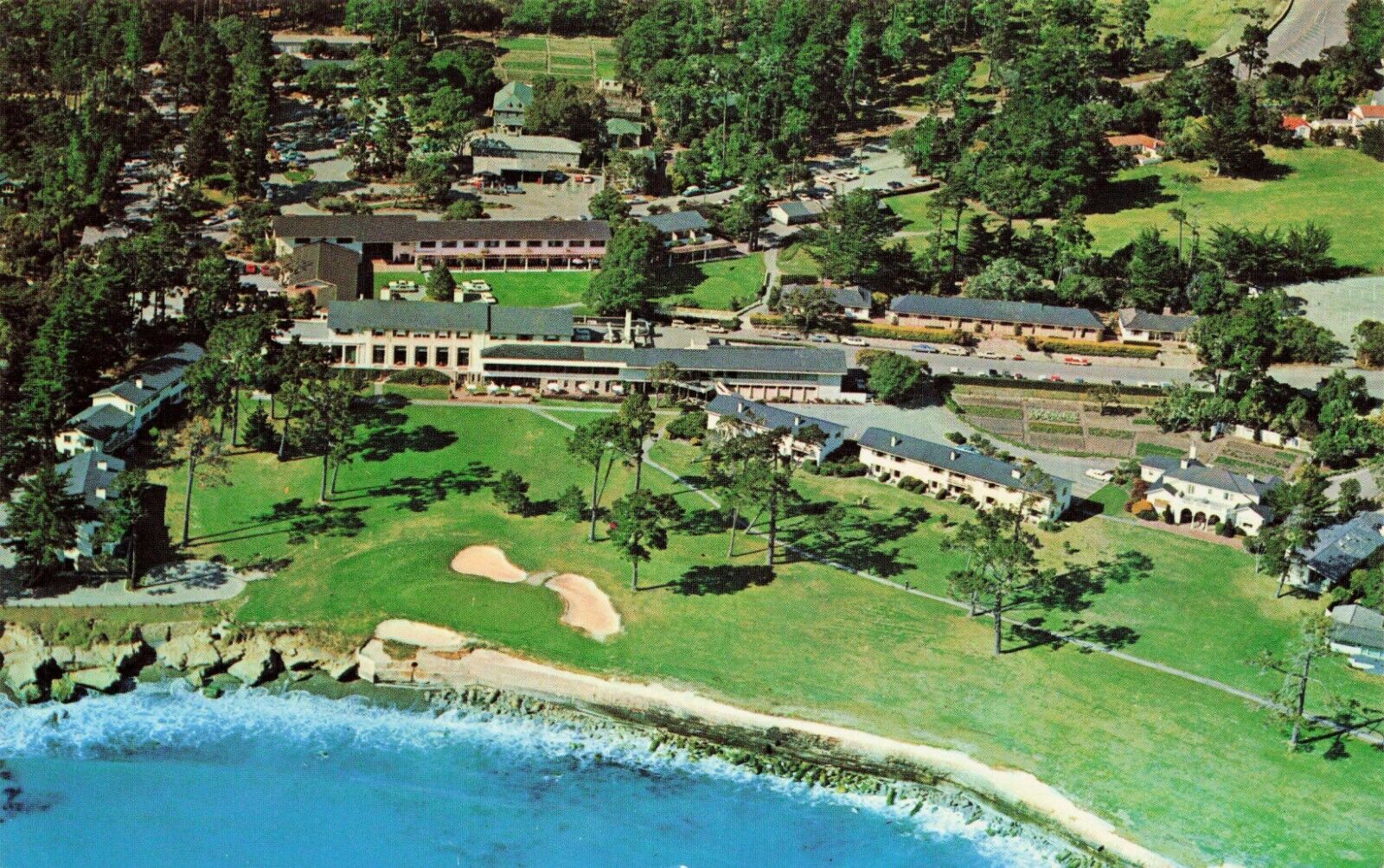 Postcard Pebble Beach, California Ariel  Lodge Shops Golf Course Vintage