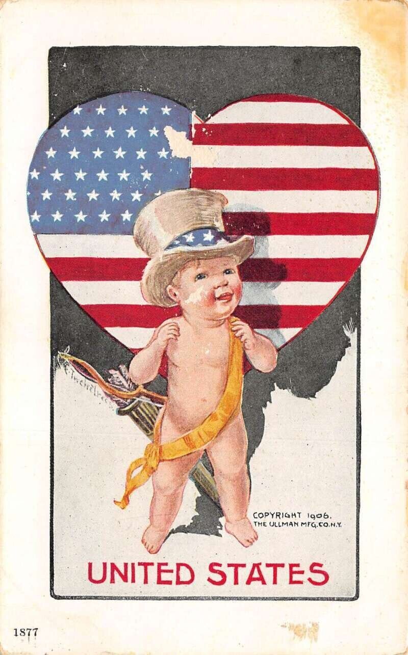 Patriotic Valentine Postcard~United States ~ National Cupid Ullman~1906~g522