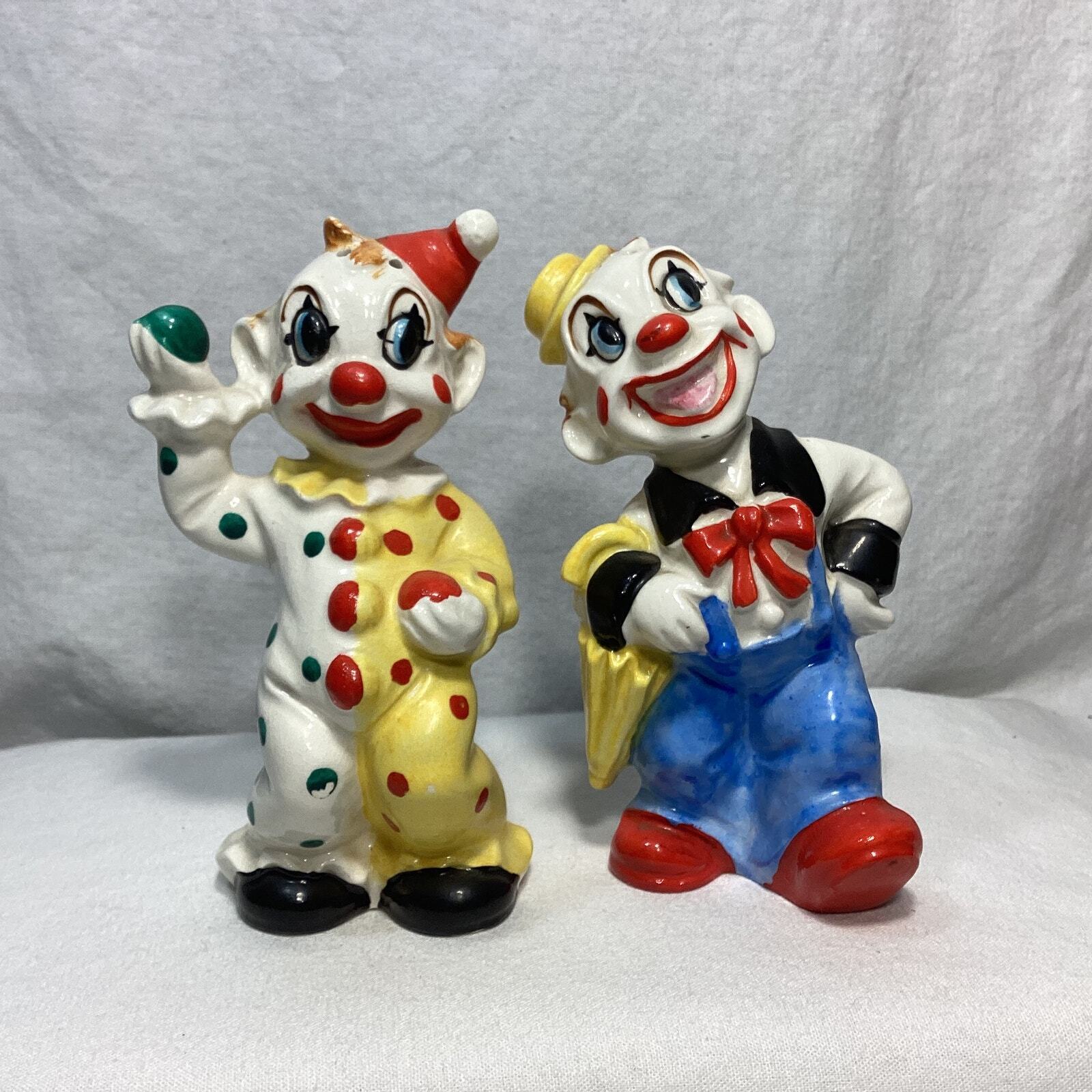 Vintage Happy Clown Salt and Pepper Shakers Ball and Umbrella
