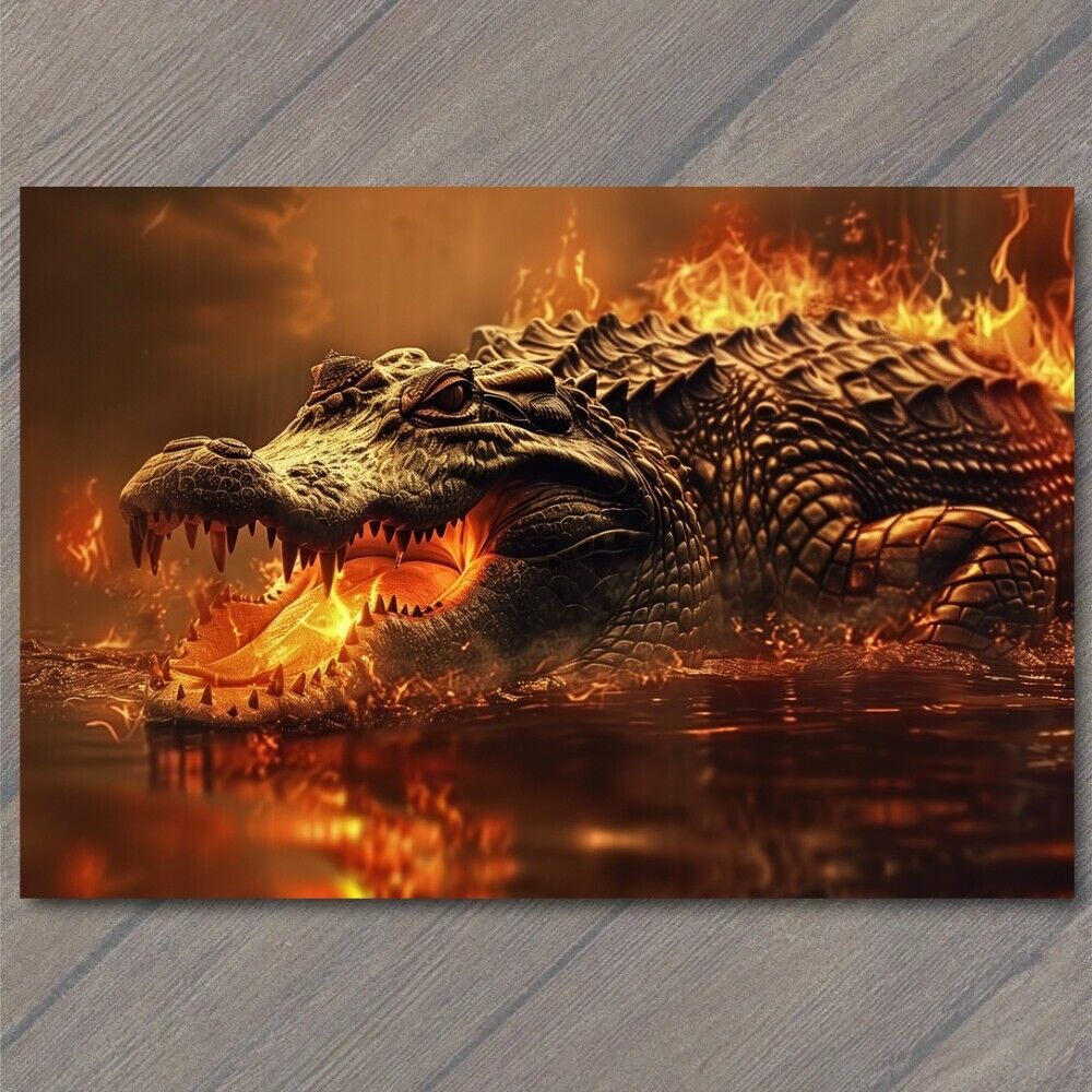 POSTCARD Alligator from Hell Fire Evil Unusual Demon Devil Animal Funny Unusual