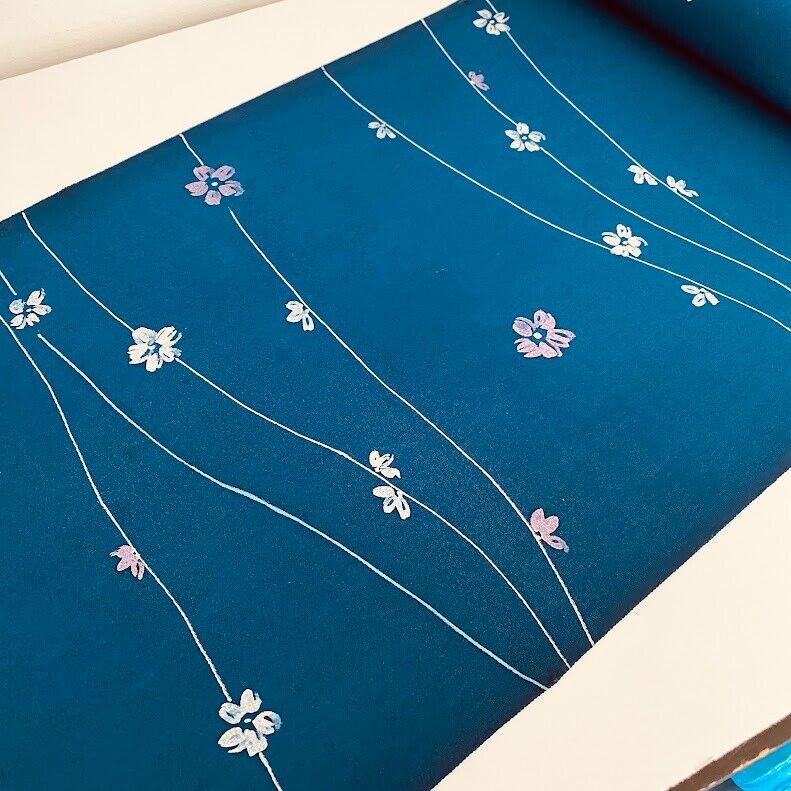 Blue Petal Hama Silk Bolt UnUsed BY THE YARD Japanese Kimono Fabric BS51