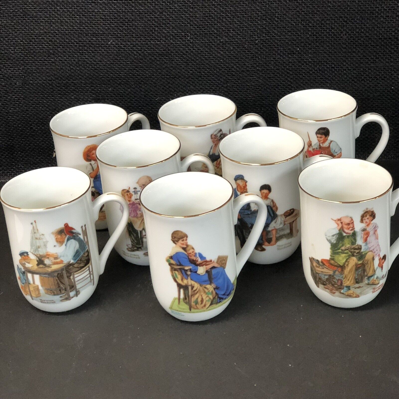 Vintage Norman Rockwell Museum Set of 8 Cups 1982 Original Box Never Displayed