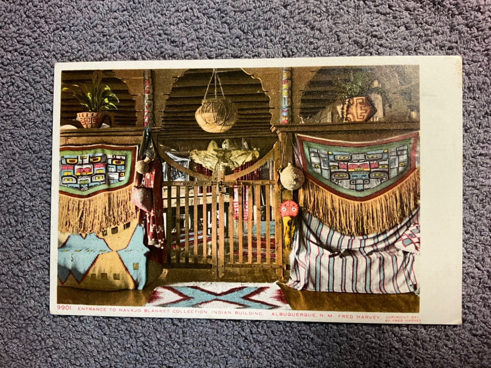 Entrance Navajo Blanket Collection Indian Bldg Albuquerque Postcard Fred Harvey