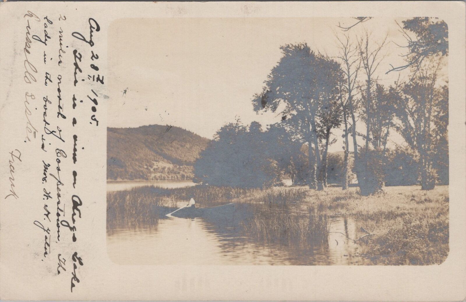 Boat on the Lake North of Cooperstown Johnstown NY 1908 RPPC Photo Postcard
