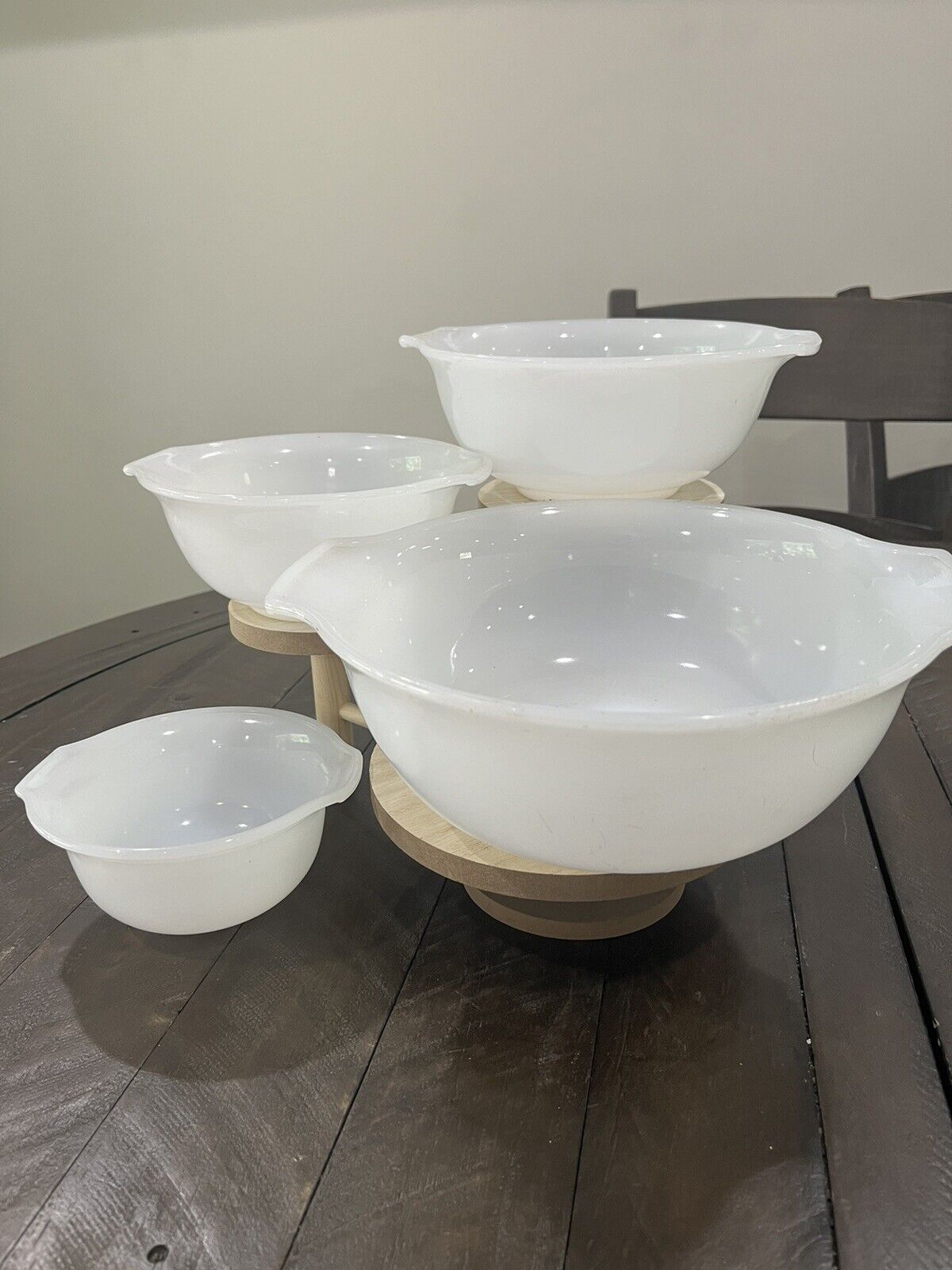 Glasbake Cinderella Nesting Mixing Bowls Opal White Set Of Four Vintage