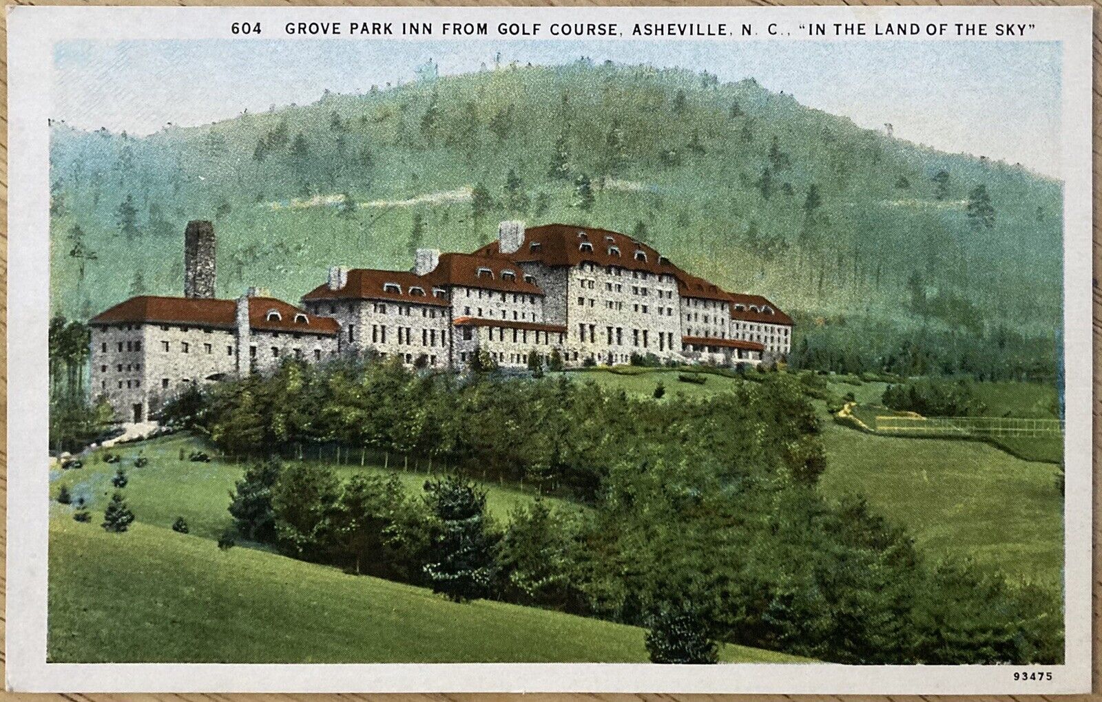ASHEVILLE, NC. C.1935 P.C.(A69)~VIEW OF GROVE PARK INN FROM GOLF COURSE