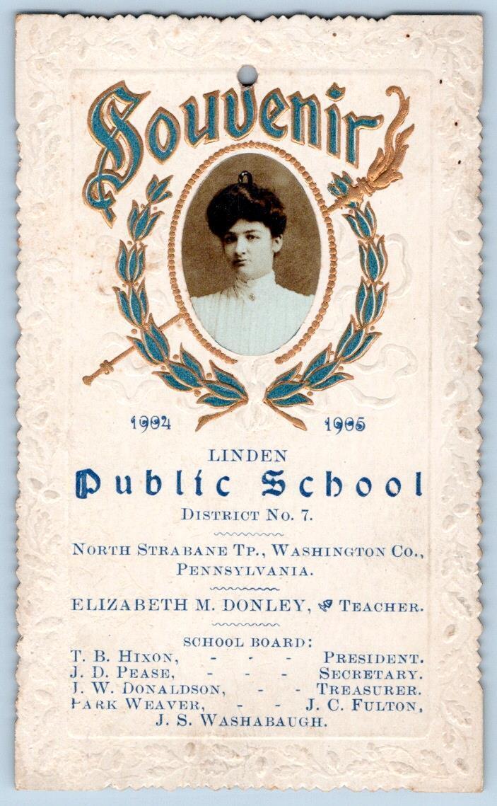 1904-05 LINDEN SCHOOL N STRABANE TP PA E DONLEY TEACHER PHOTO SOUVENIR CARD