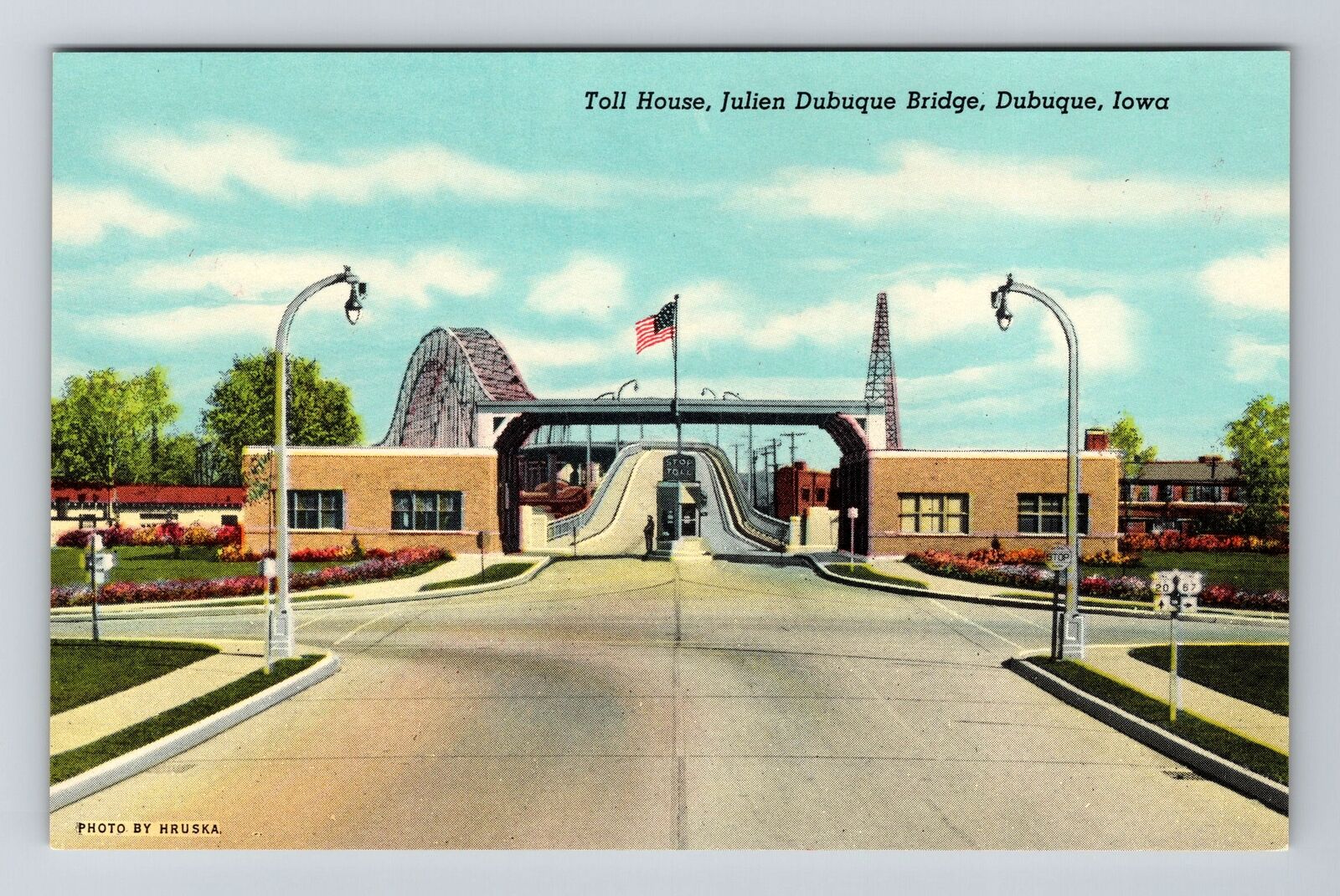 Dubuque IA-Iowa, Toll House, Julien Dubuque Bridge Vintage Souvenir Postcard