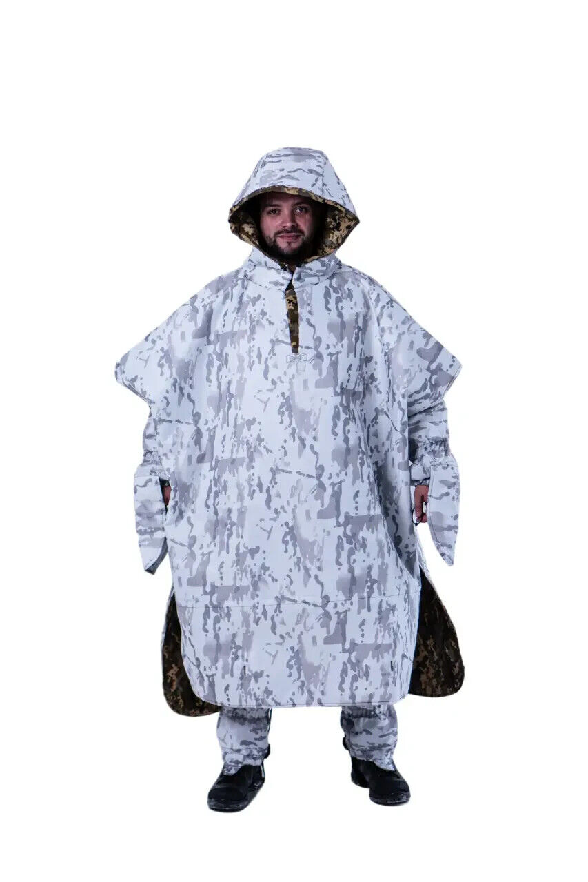 Universal military poncho with thermal imager protection White multicam