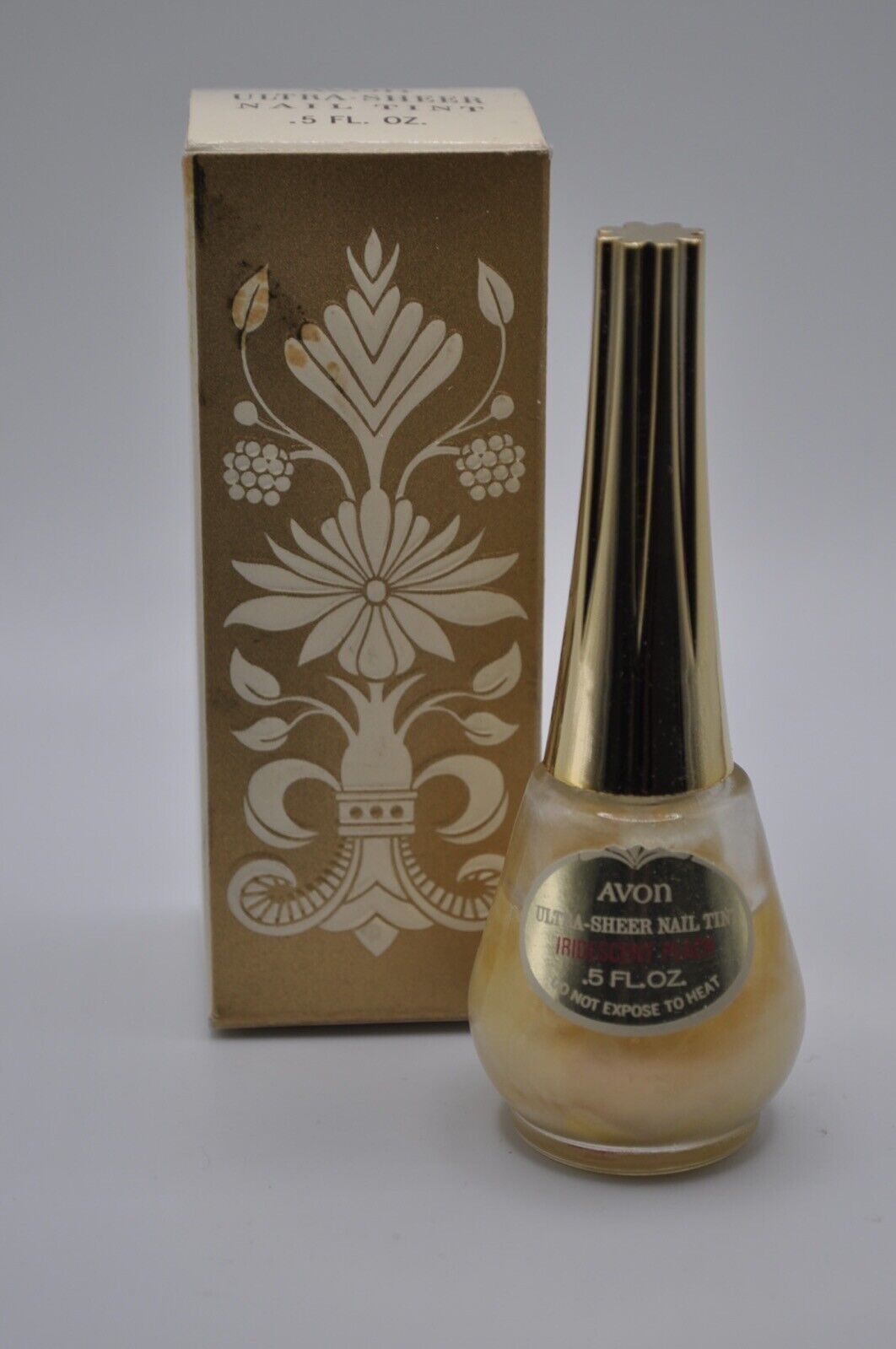 Vintage Avon Nailpolish Bottle Ultra Sheer Nail Tint Iridescent Peach