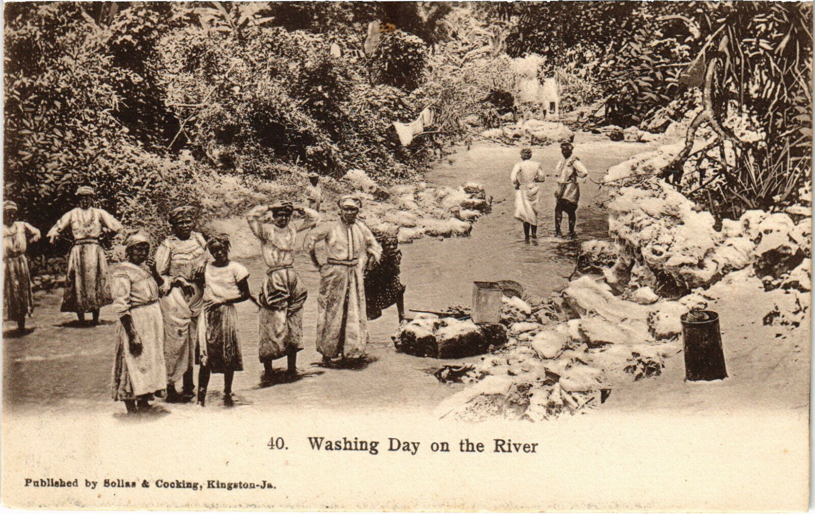 PC CPA JAMAICA, WASHING DAY ON THE RIVER, Vintage Postcard (b21589)