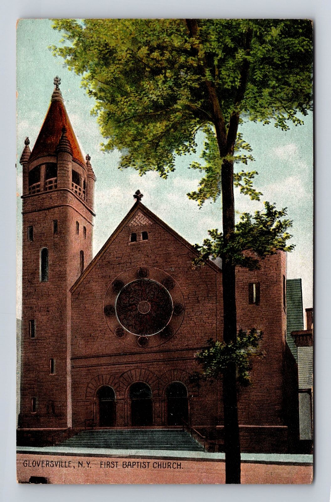 Gloversville NY- New York, First Baptist Church, Religion, Vintage Postcard