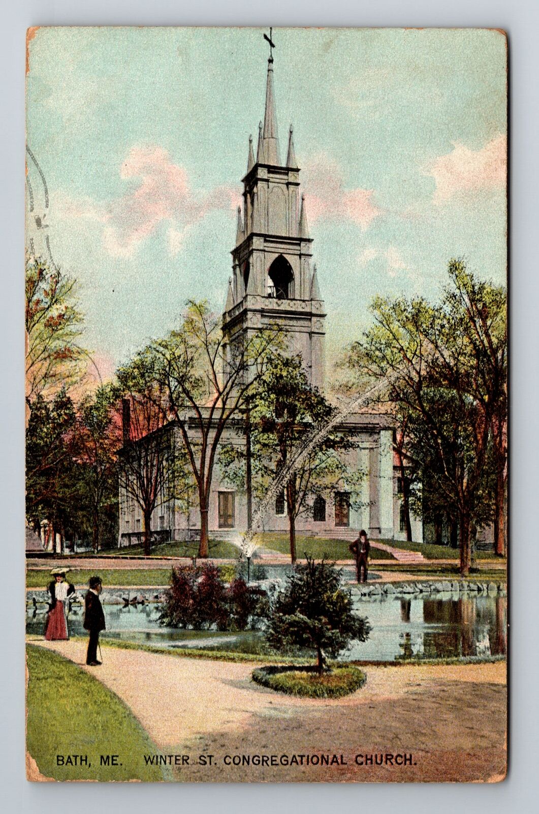 Bath ME-Maine, Winter St Congregational Church, Antique Vintage Postcard