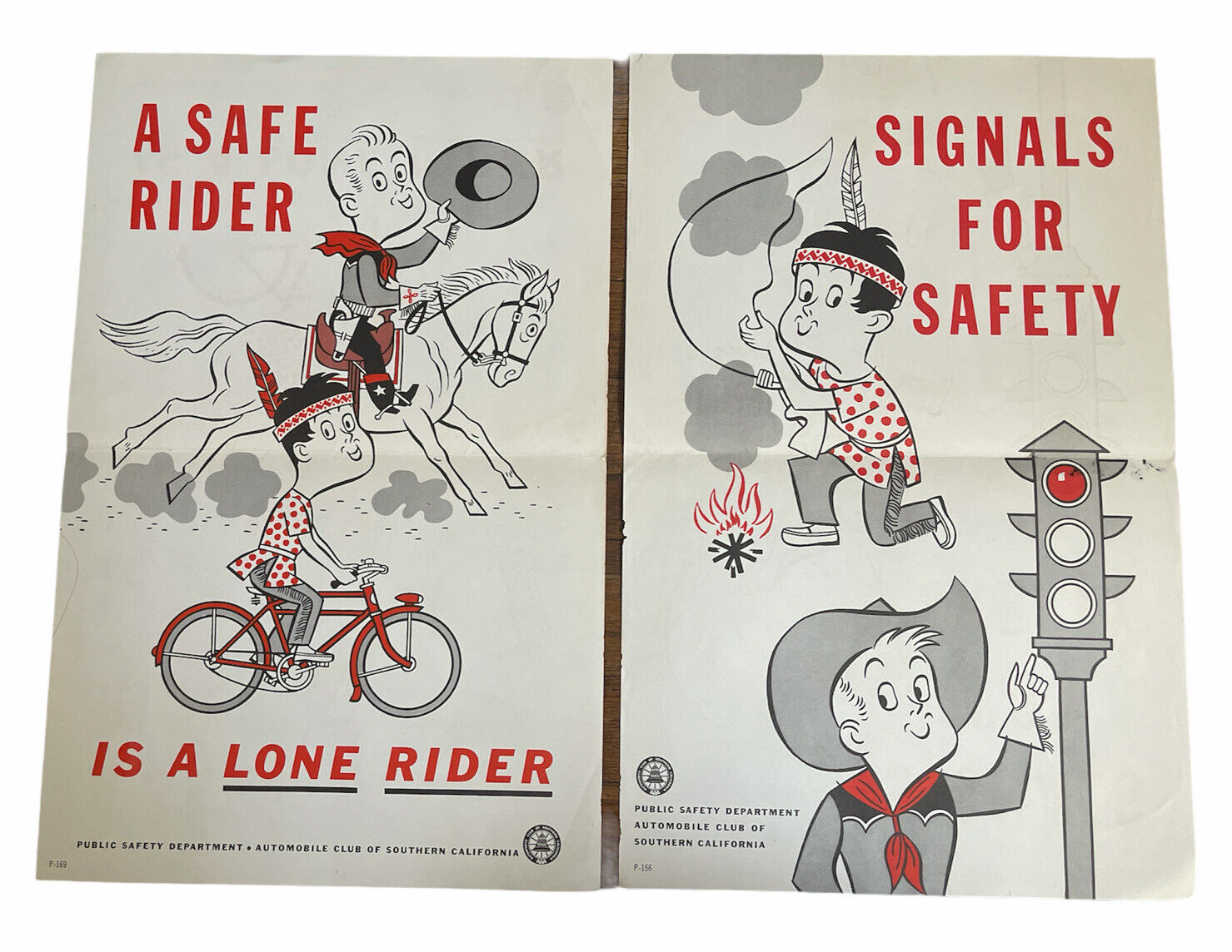 Vintage Public Safety Department Lone Rider Cartoon Posters 17” X 11”