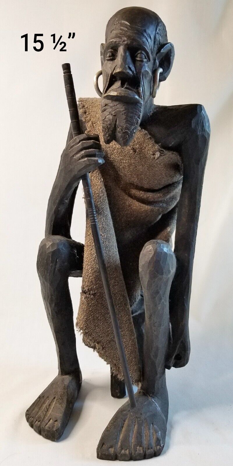 African Art Vintage Wood Carved Ghana Medicine Man 15½-inch tall