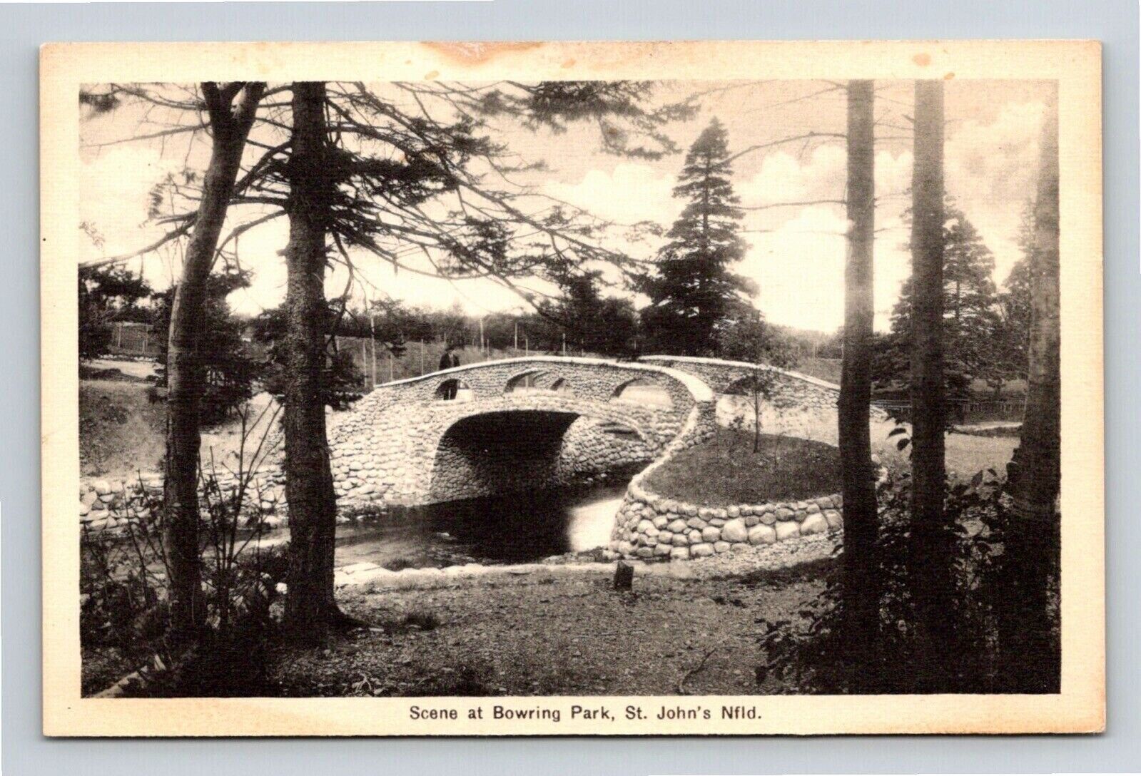 Scene Bowring Park St Johns Newfoundland Bridge WB Postcard UNP VTG Unused