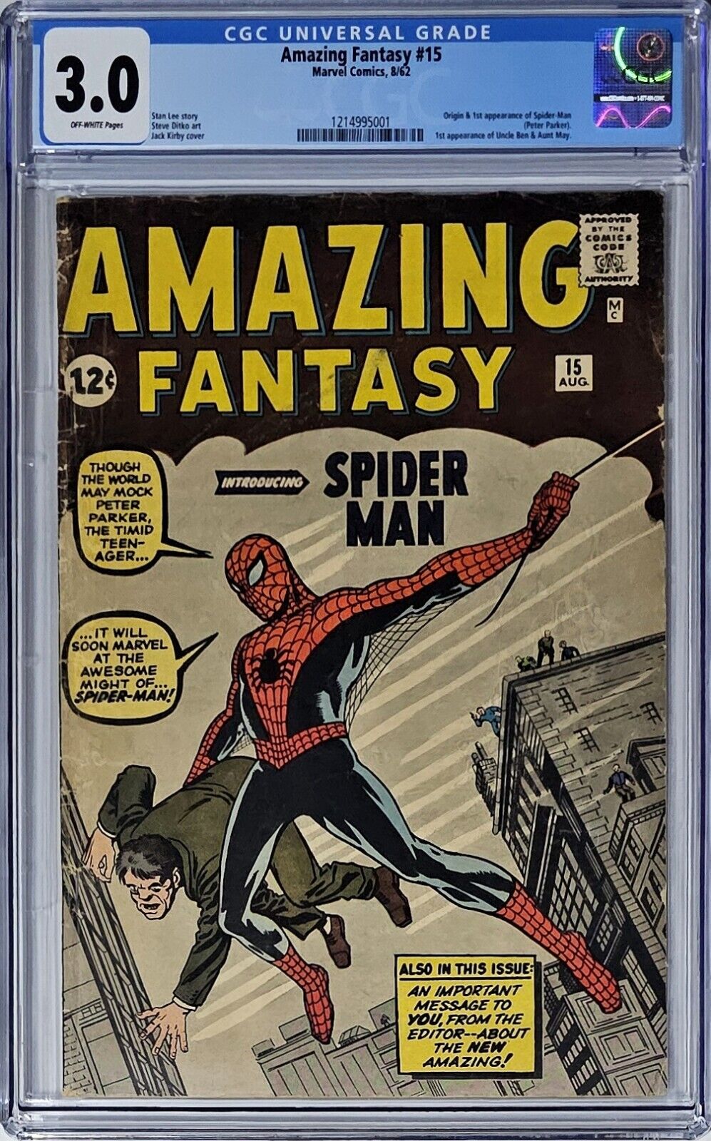Amazing Fantasy #15 CGC 3.0 Marvel Comics 1962 1st Appearance of Spider-Man 