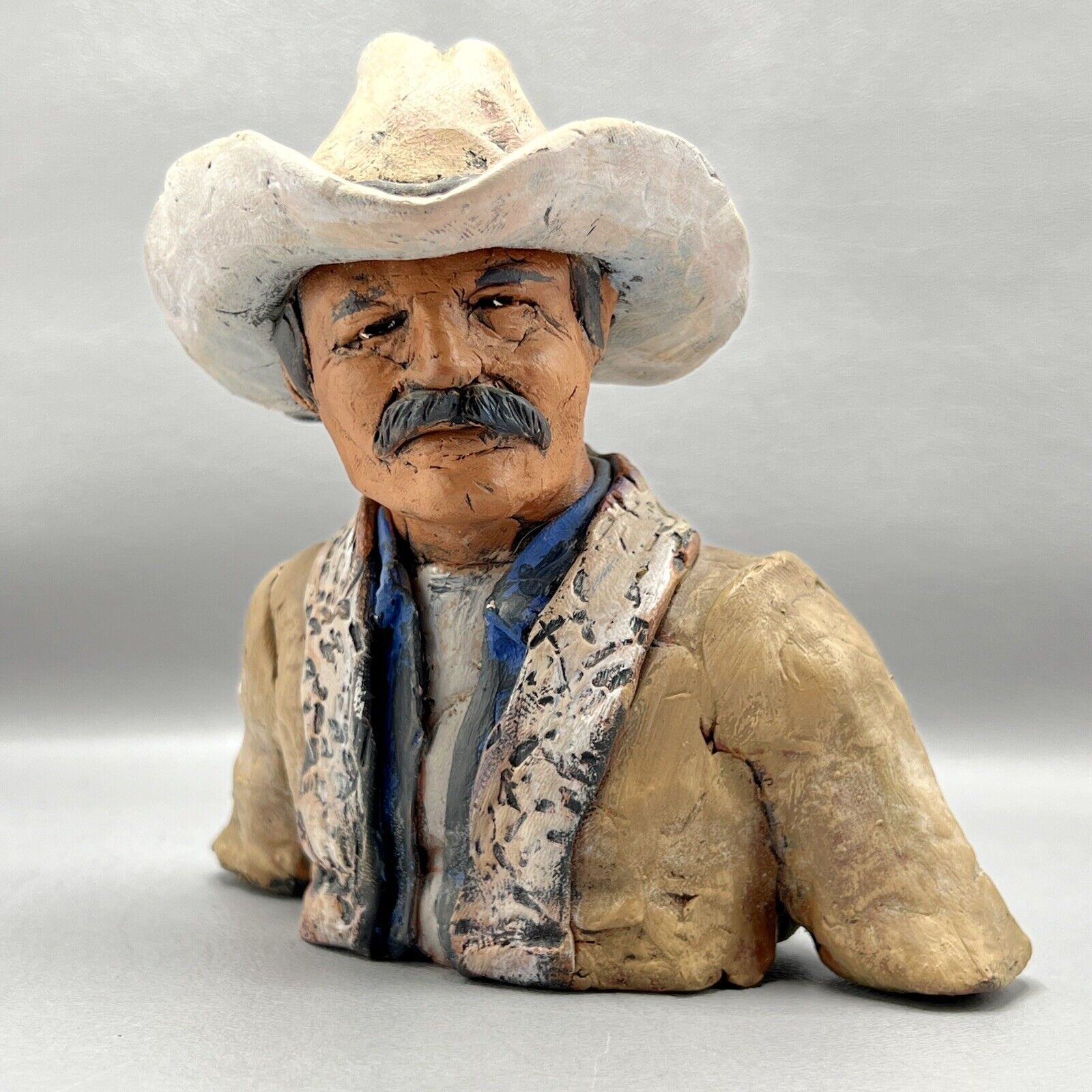 Early Vintage 5.5” Hand Sculpted Clay Cowboy Sculpture James P. Regimbal 1976