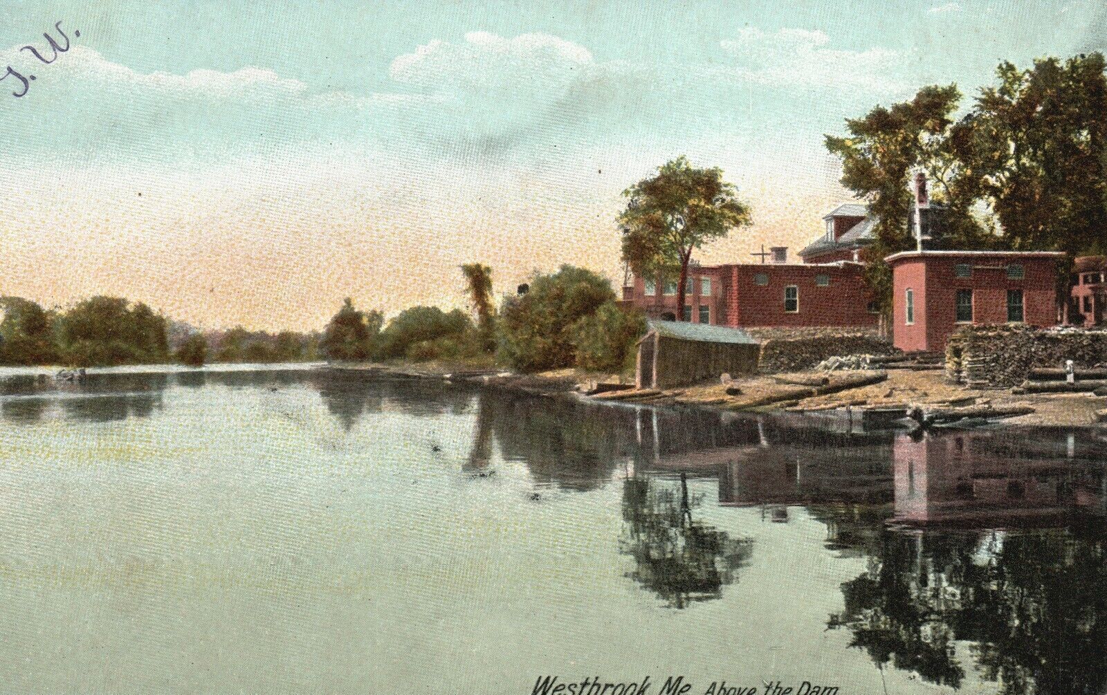 Westbrook ME-Maine, Above the Dam Water Scene, Vintage Postcard c1910