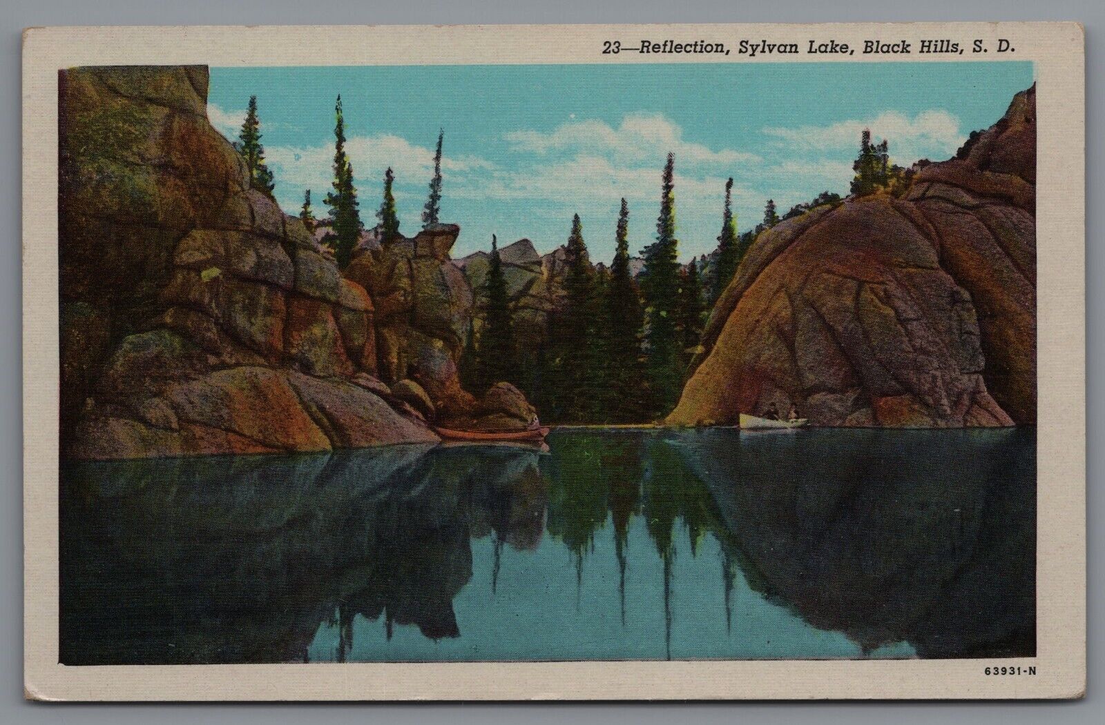 Postcard SD Reflection Sylvan Lake Black Hills Vintage White Border B5