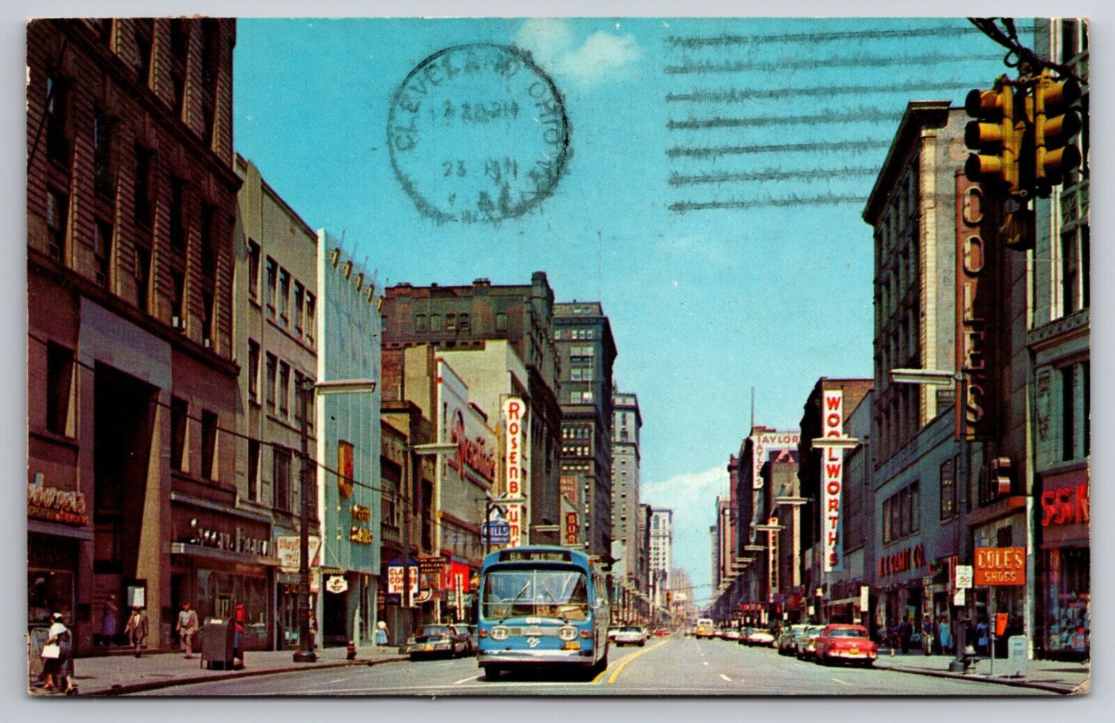 Euclid Avenue Cleveland Ohio Old Cars Bus Chrome 1964 Postcard
