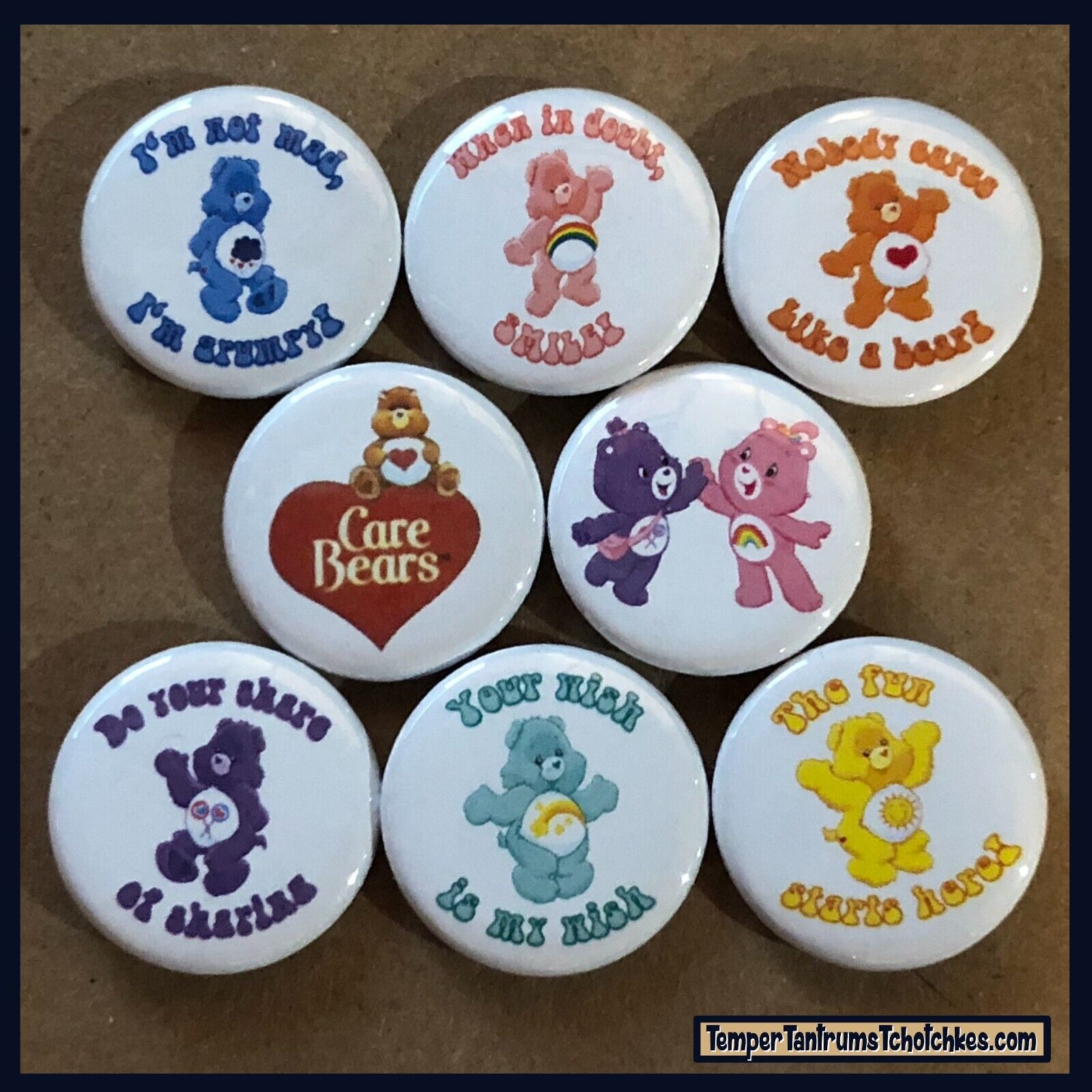 Care Bears -1” Buttons- 8 Pack